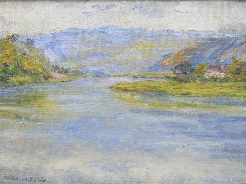 1864-Berta Havlíčková-Liebscherová - Paesaggio con un fiume